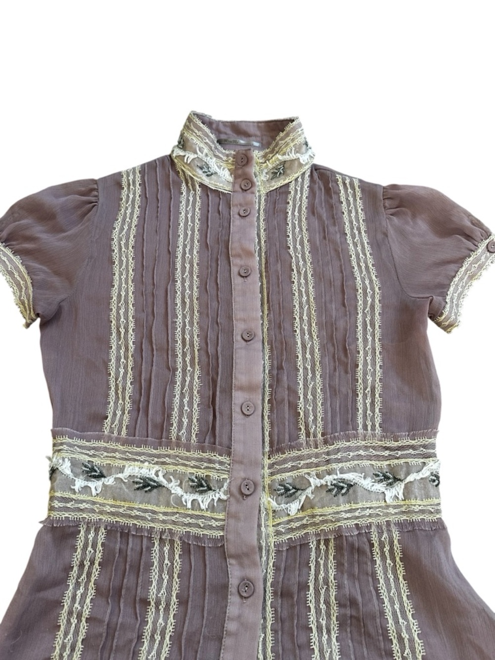 Miss Me chiffon button up blouse with lace and beading semi sheer - Picture 2 of 5